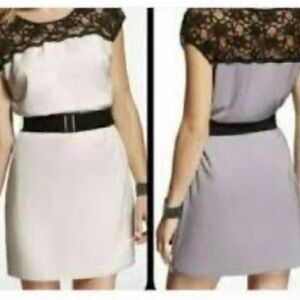 Express Cream, Gray and Black Belted Dress, Size Small NWT Elegant Work Dress